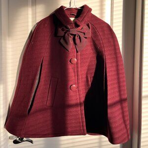 NWT kate spade burgundy/maroon cape coat with bow